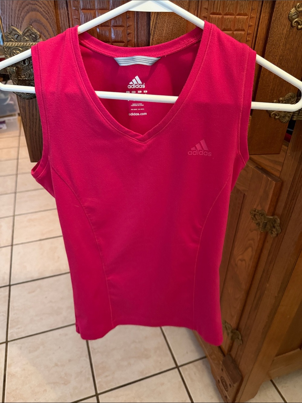 adidas Bright Pink V‑Neck Athletic Tank